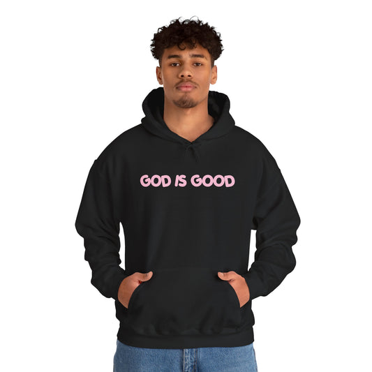 God Is Good Hoodie — Minimal Pink Faith Sweatshirt