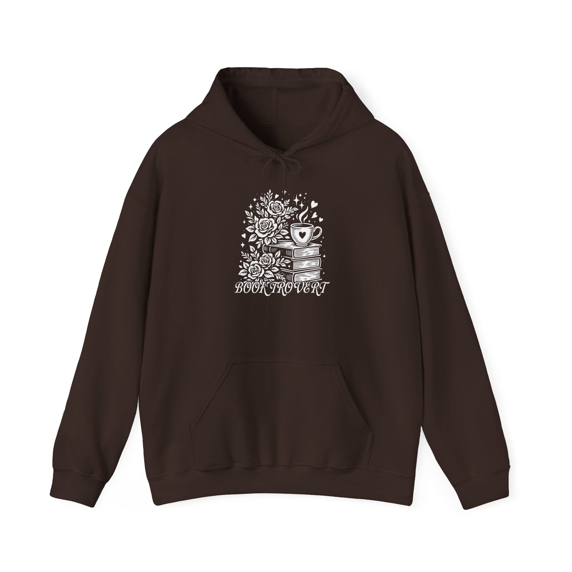 Book-vert Hoodie — Cozy Reader Sweatshirt with Stacked Books & Floral Design