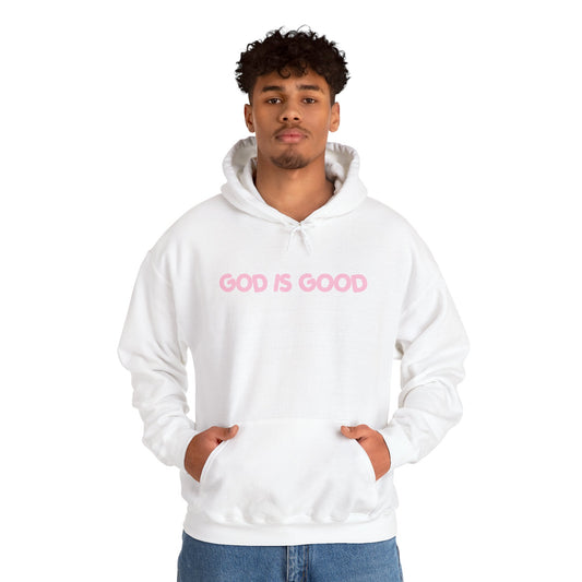 God Is Good Hoodie — Minimal Pink Faith Sweatshirt