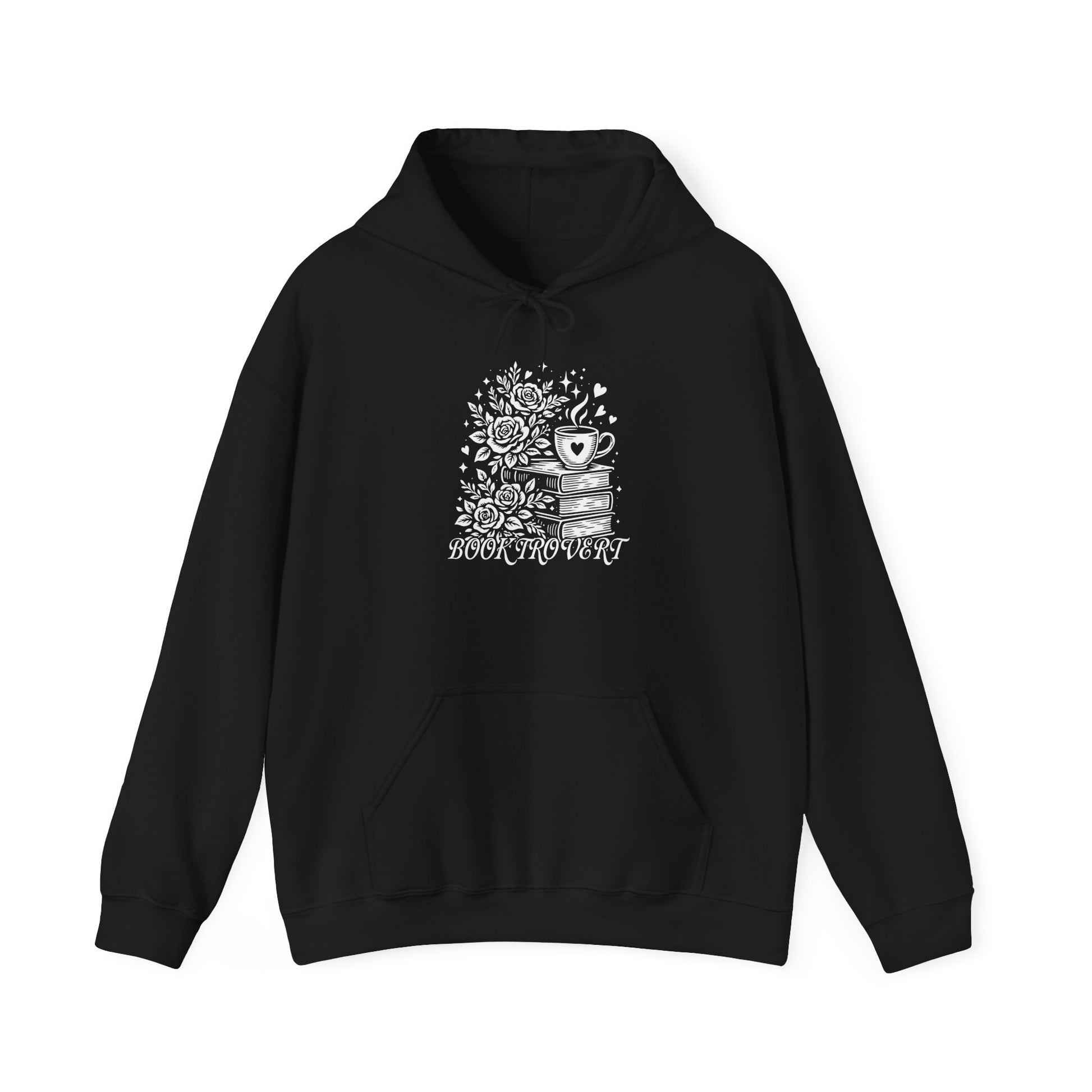 Book-vert Hoodie — Cozy Reader Sweatshirt with Stacked Books & Floral Design