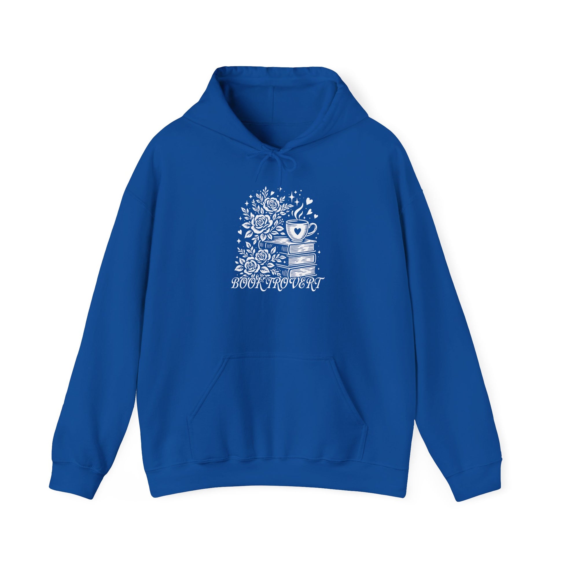 Book-vert Hoodie — Cozy Reader Sweatshirt with Stacked Books & Floral Design