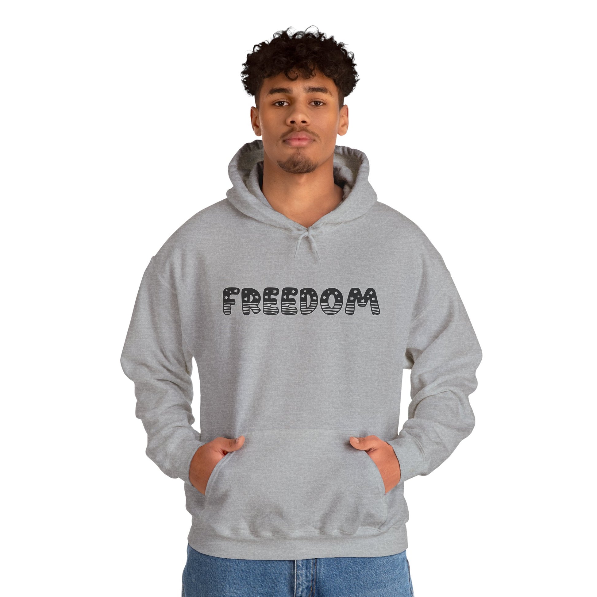 Freedom Graphic Hoodie — Retro Dotted Lettering Pullover