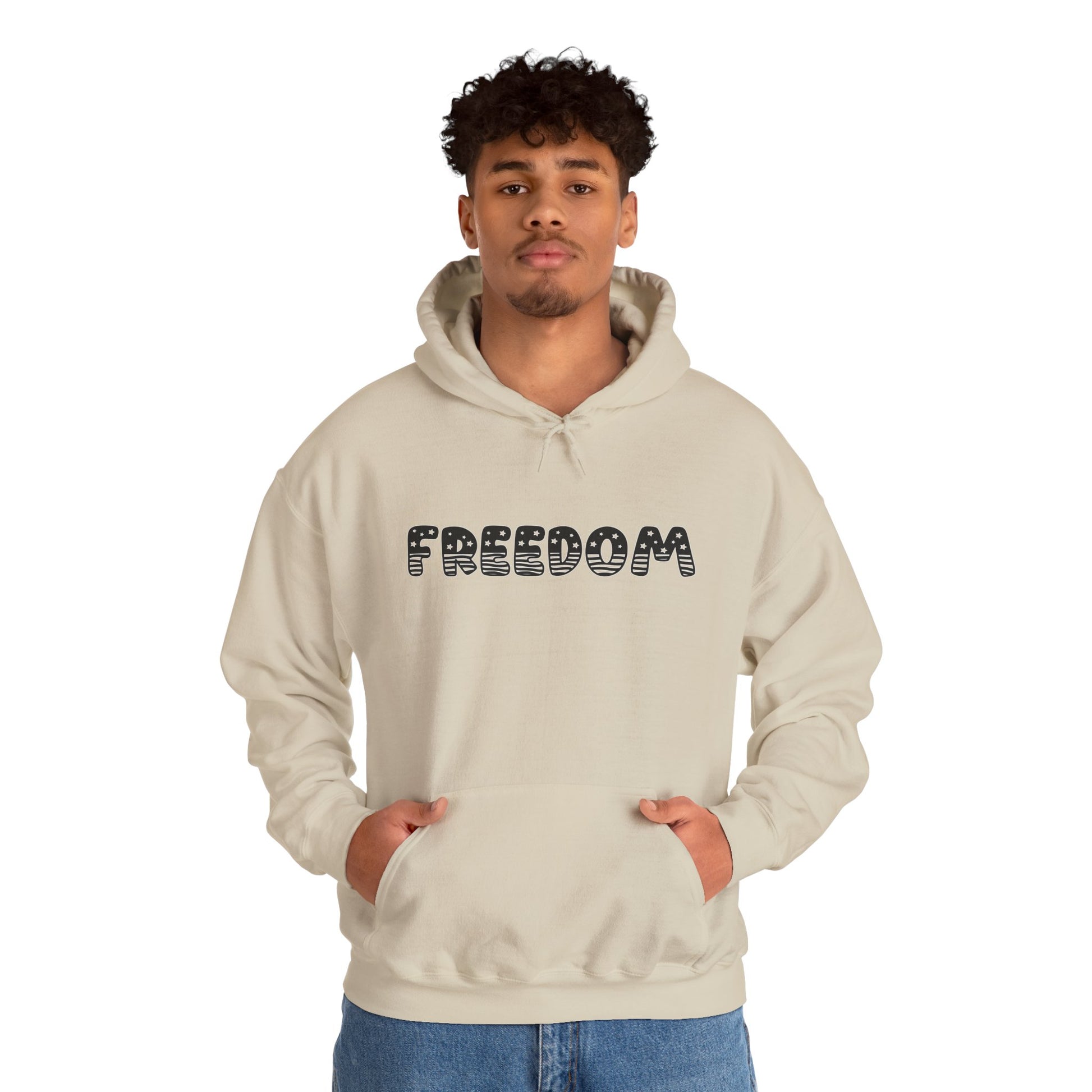 Freedom Graphic Hoodie — Retro Dotted Lettering Pullover